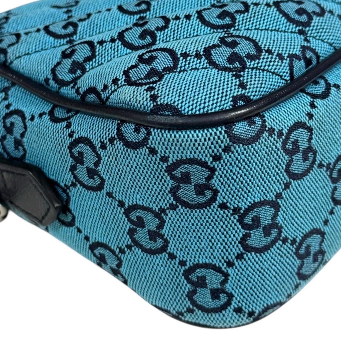 Gucci Gg Marmont Blue Navy Canvas Leather Shoulder Bag