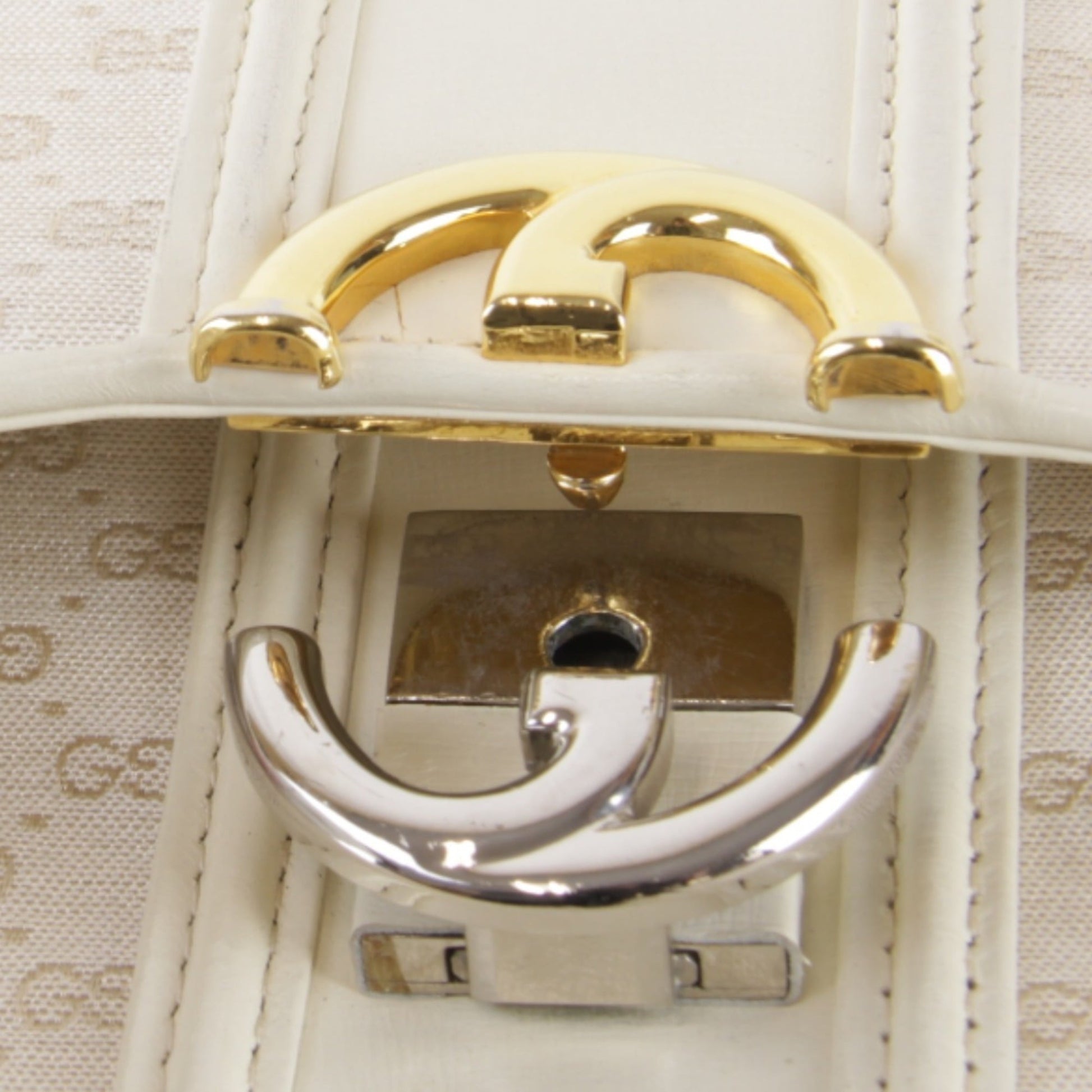 Gucci Microguccissima White Canvas Leather Shoulder Bag