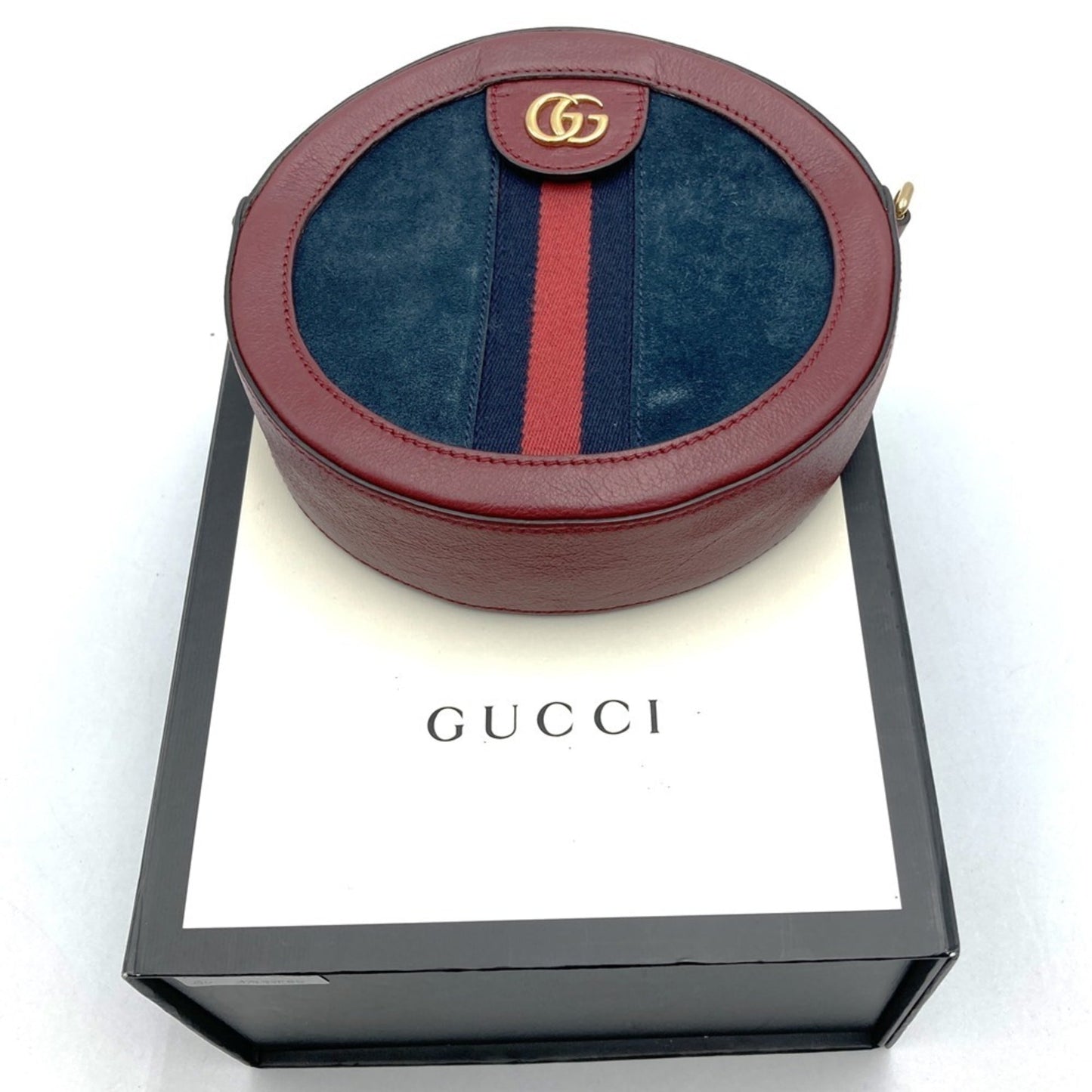 Gucci Gg Marmont Navy Red Color Suede Leather Shoulder Bag