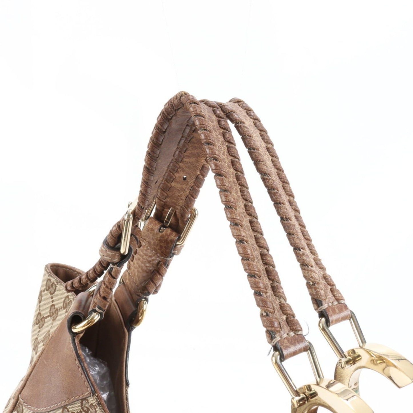 Gucci Brown Leather Canvas Tote Bag