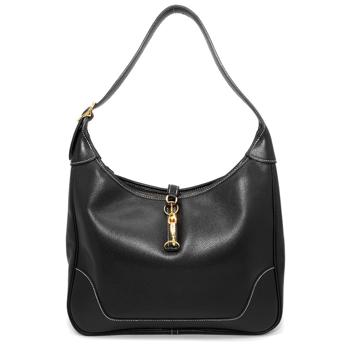 Hermes Trim Courchevel Shoulder Bag Leather Black