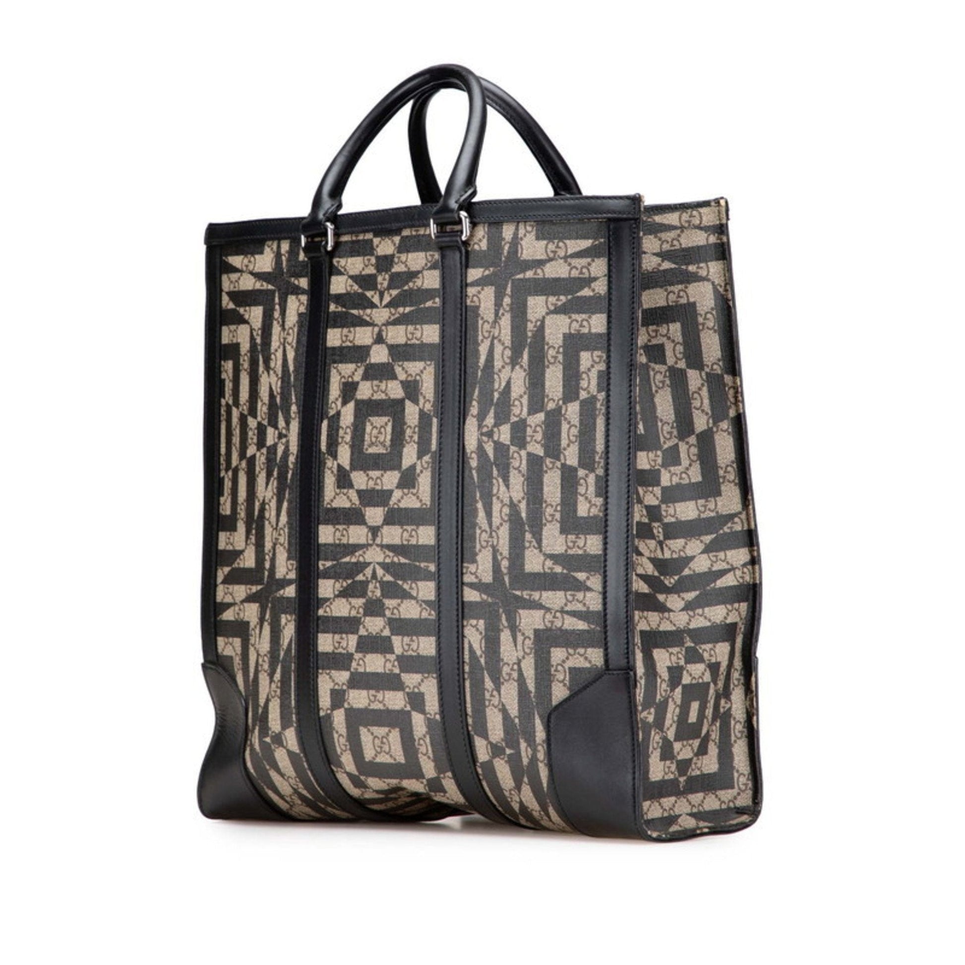 Gucci Beige Black Pvc Leather Shoulder Bag Tote Bag