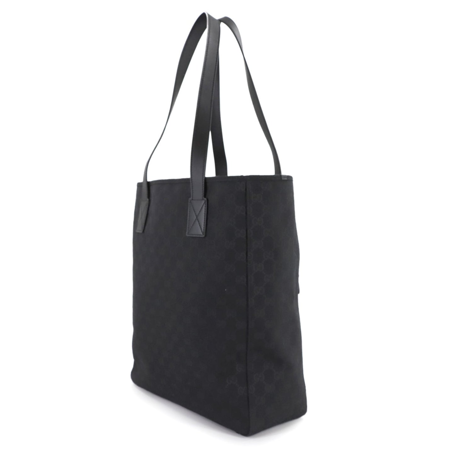 Gucci Black Gg Canvas Leather Tote Bag