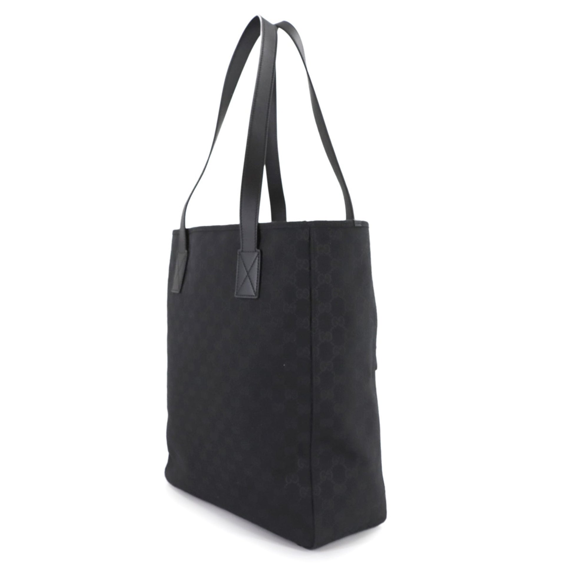 Gucci Black Gg Canvas Leather Tote Bag