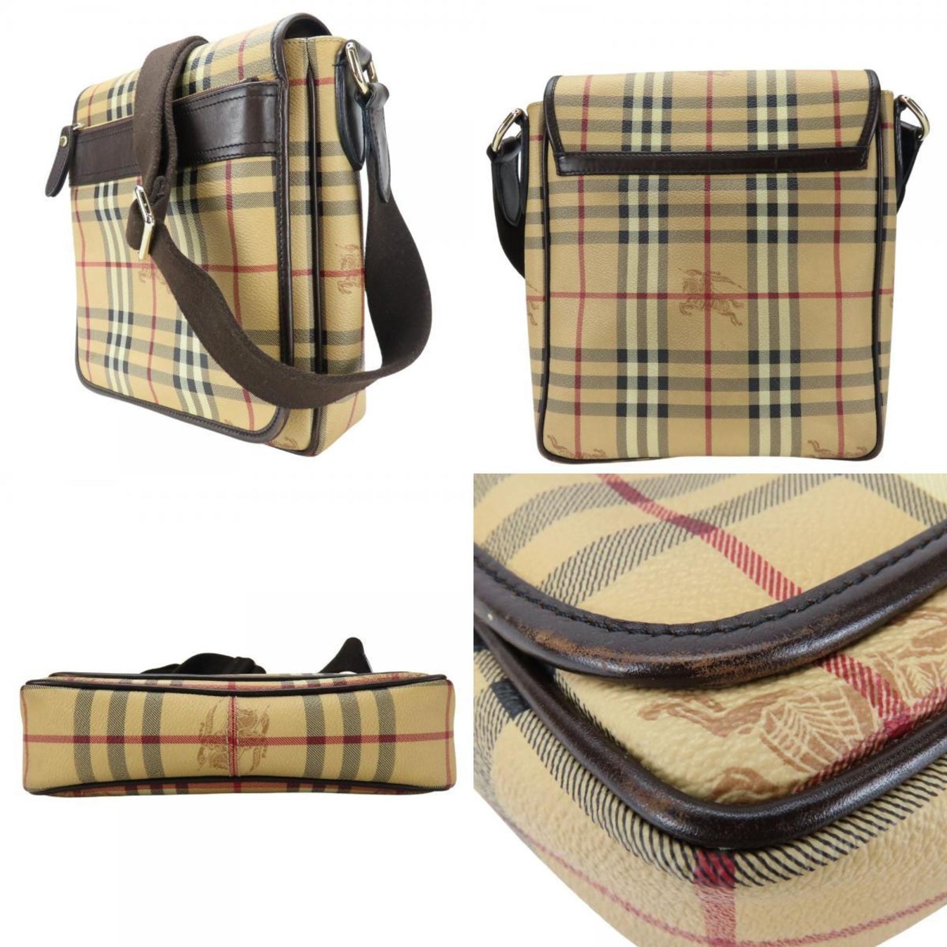 Burberry Pvc Shoulder Bag Leather Brown Beige