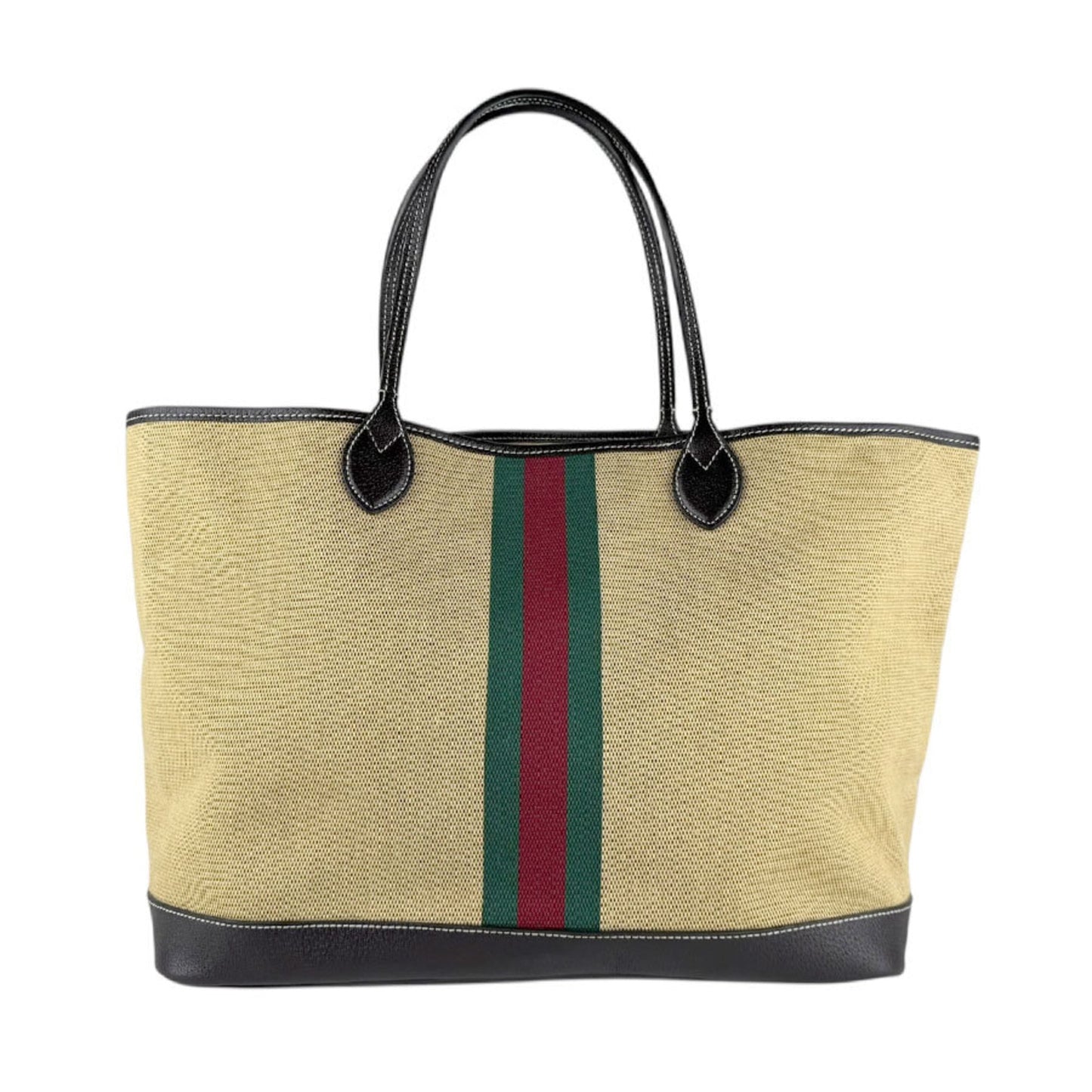 Gucci Beige Brown Canvas Leather Tote Bag