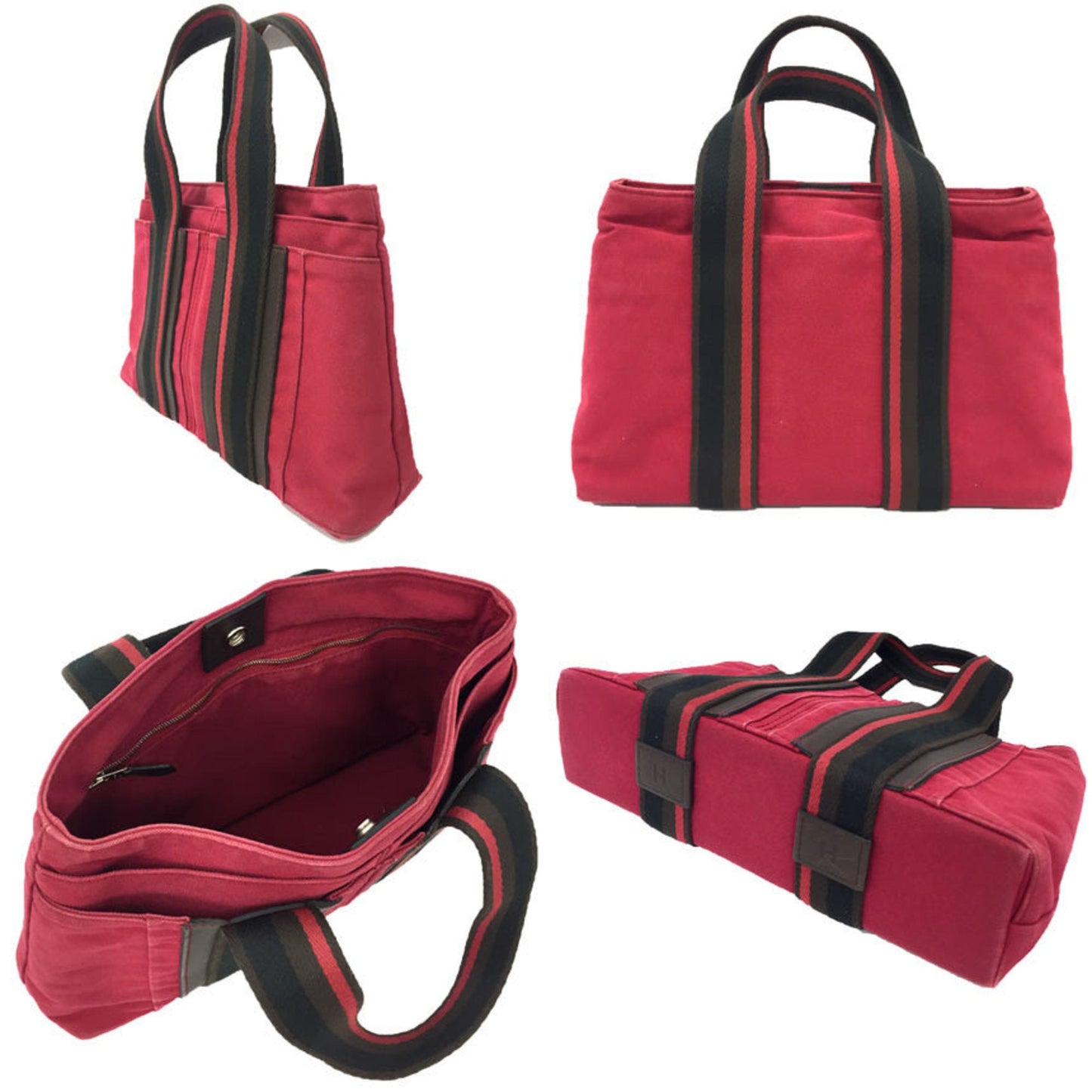 Hermes Color Tote Bag Leather Canvas Red