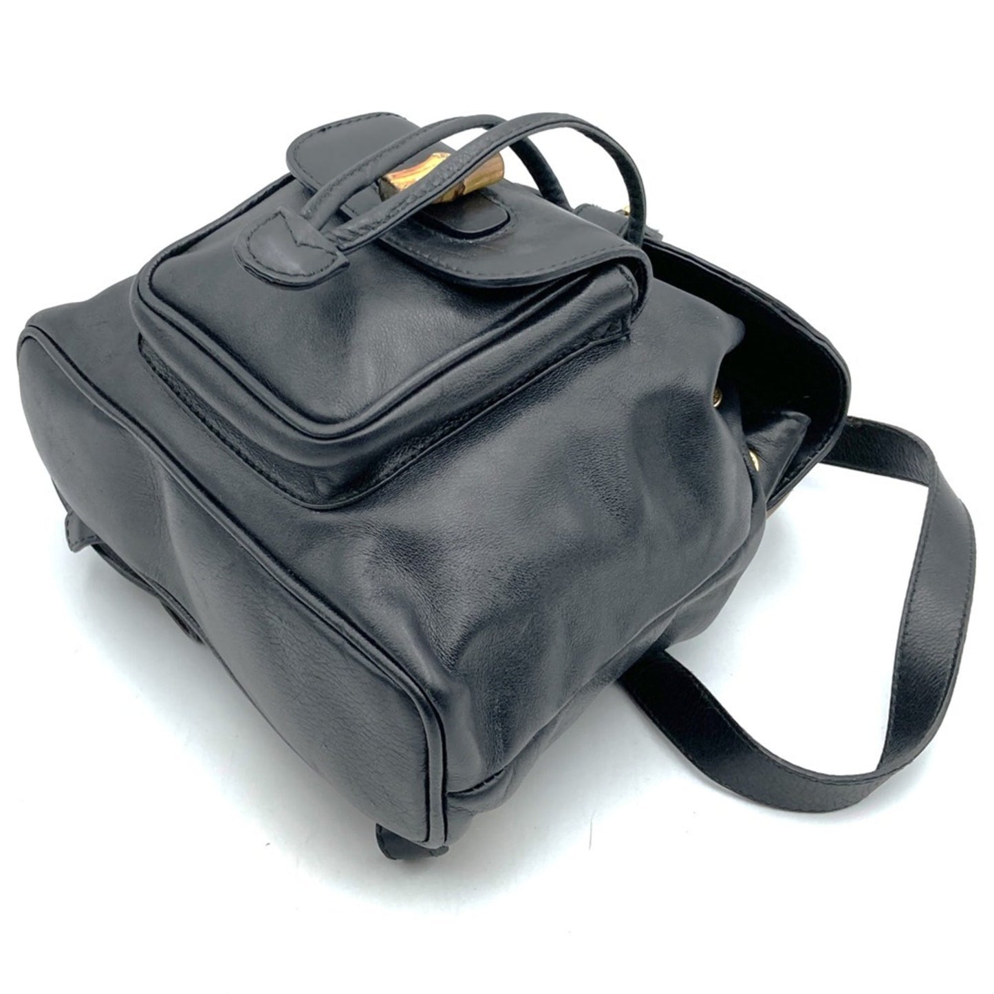 Gucci Black Leather Bamboo Backpack