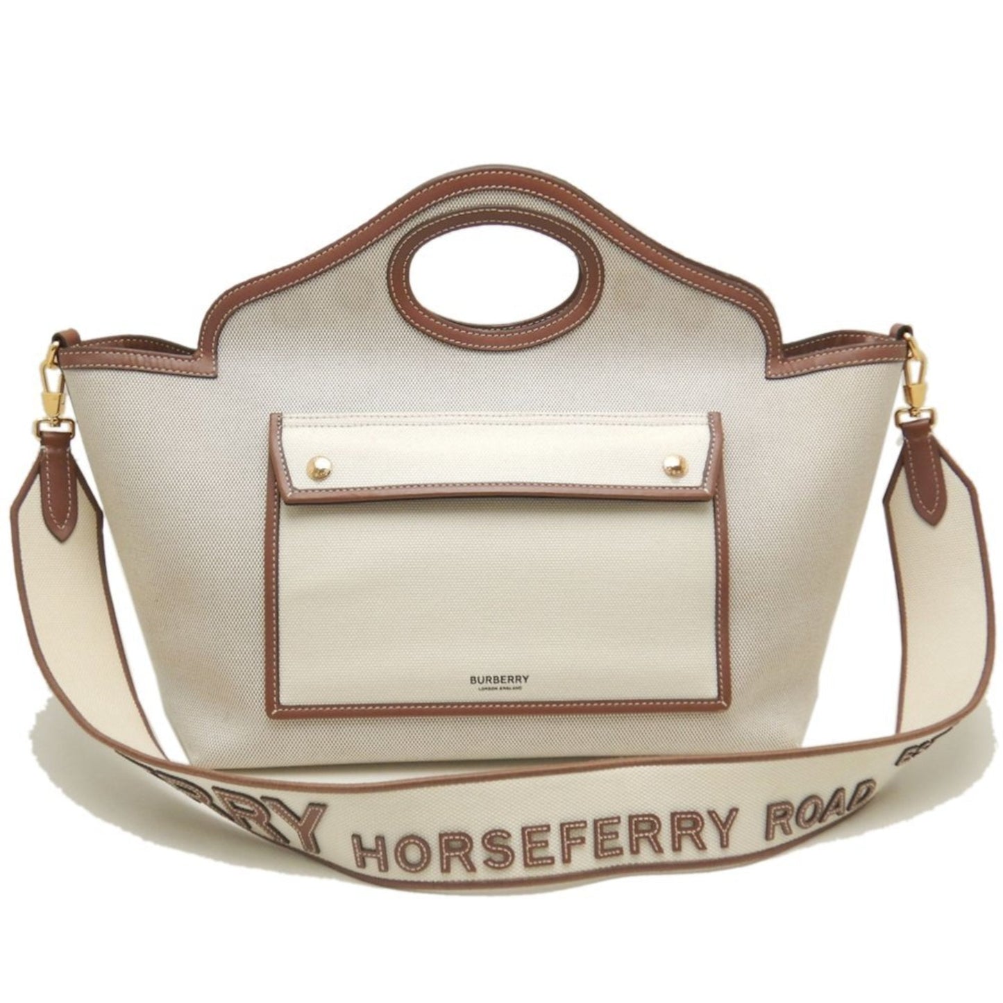 Burberry Tote Bag Leather Canvas Gold