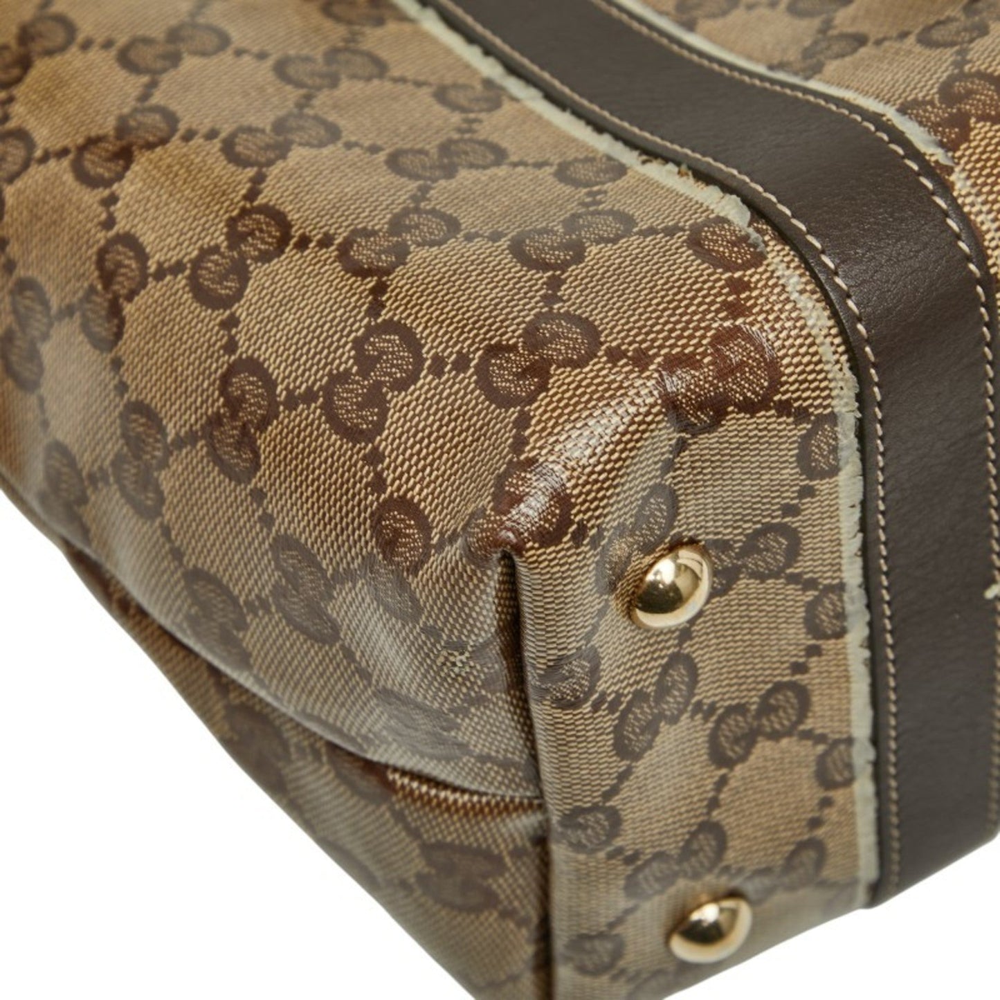 Gucci Gg Crystal Beige Brown Pvc Leather Tote Bag