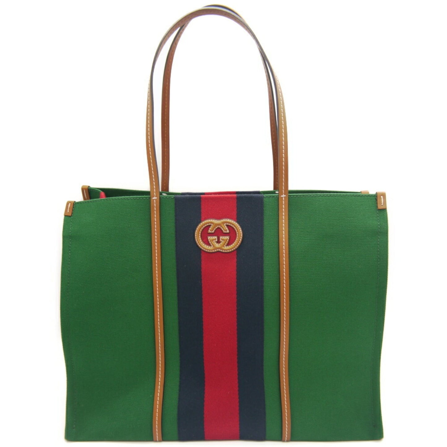Gucci Green Canvas Leather Shoulder Bag Tote Bag