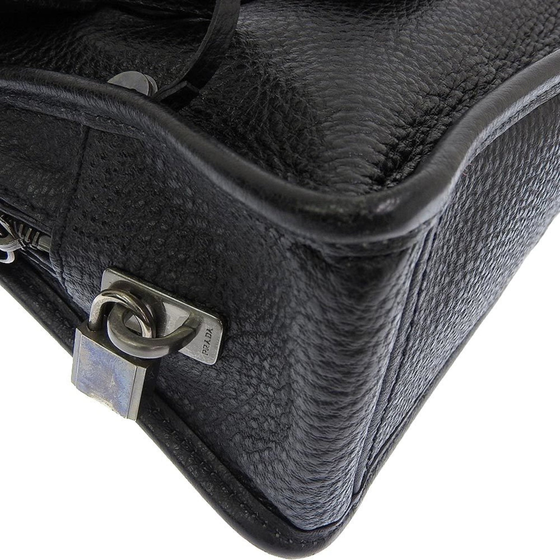 Prada Stitch Ribbon Shoulder Bag Leather Black