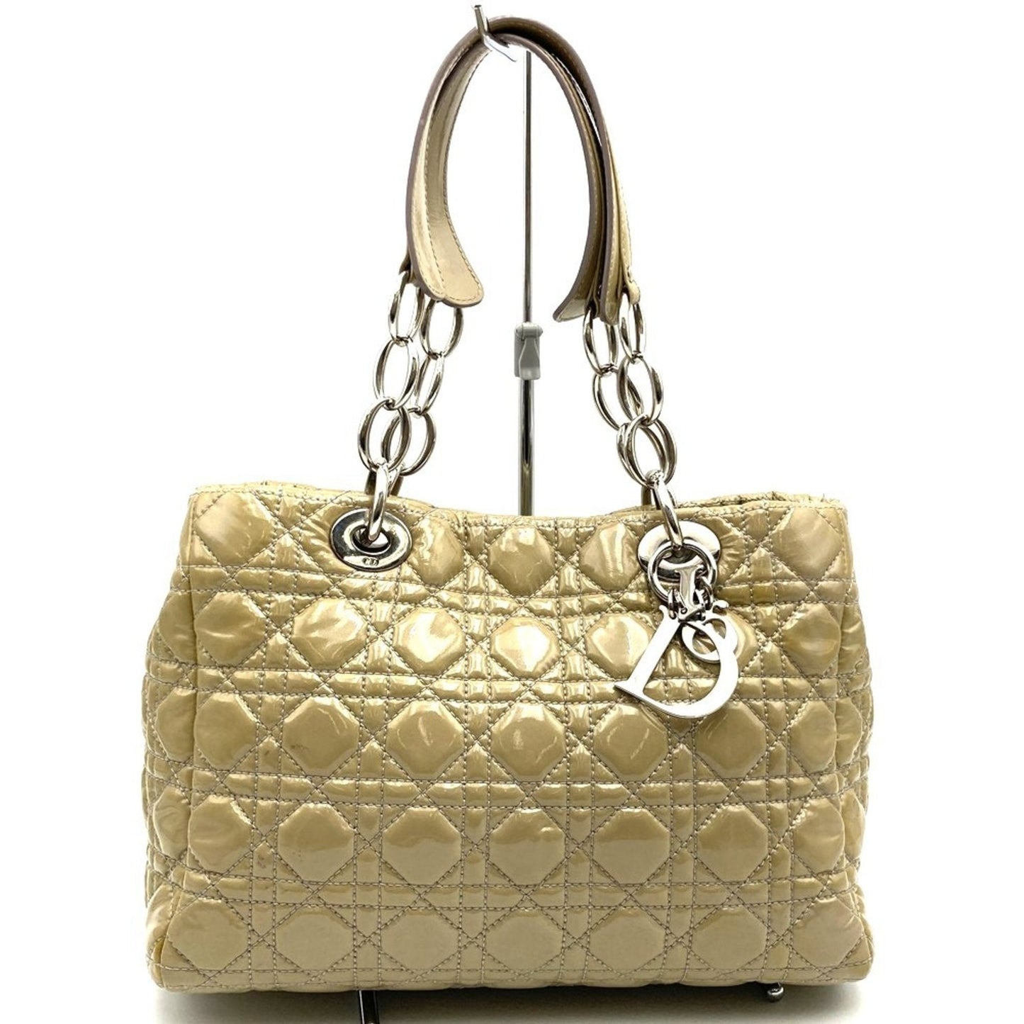 Dior Handbag Christian Shoulder Bag Leather Patent Beige
