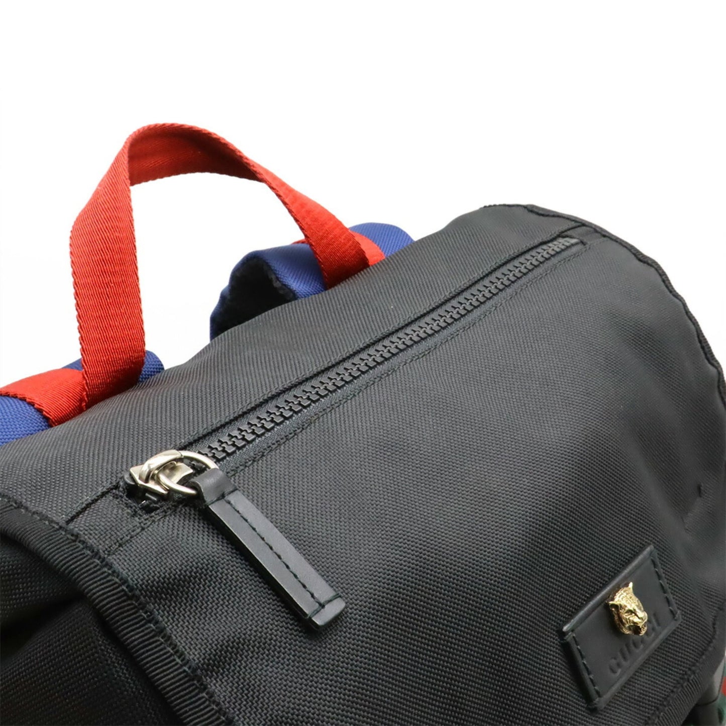 Gucci Black Green Navy Red Color Canvas Leather Backpack
