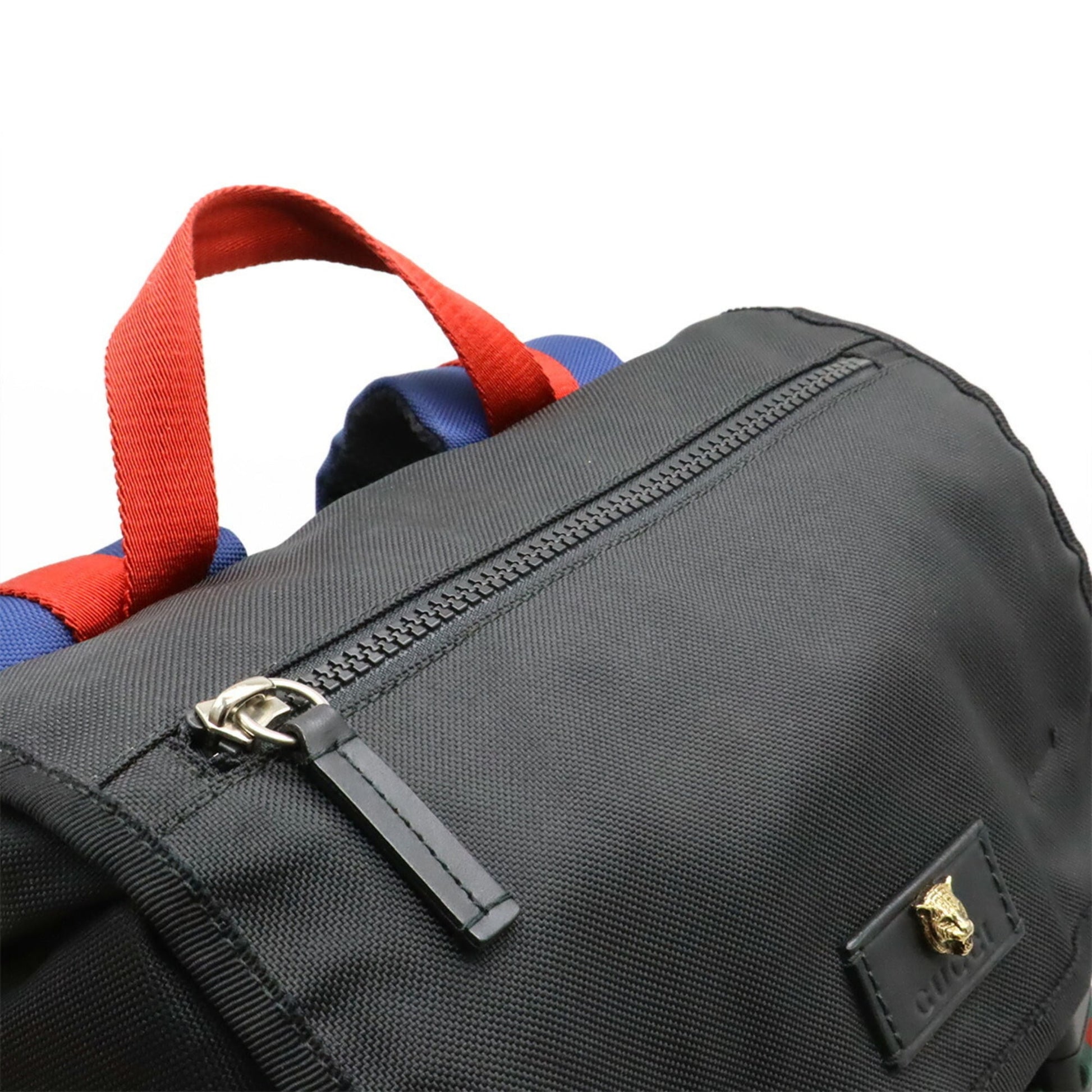 Gucci Black Green Navy Red Color Canvas Leather Backpack