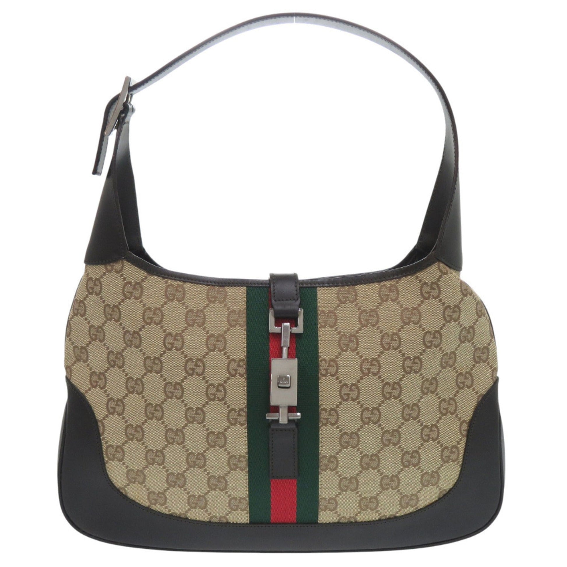 Gucci Beige Black Brown Gg Canvas Leather Shoulder Bag