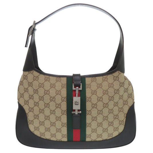 Gucci Beige Black Brown Gg Canvas Leather Shoulder Bag