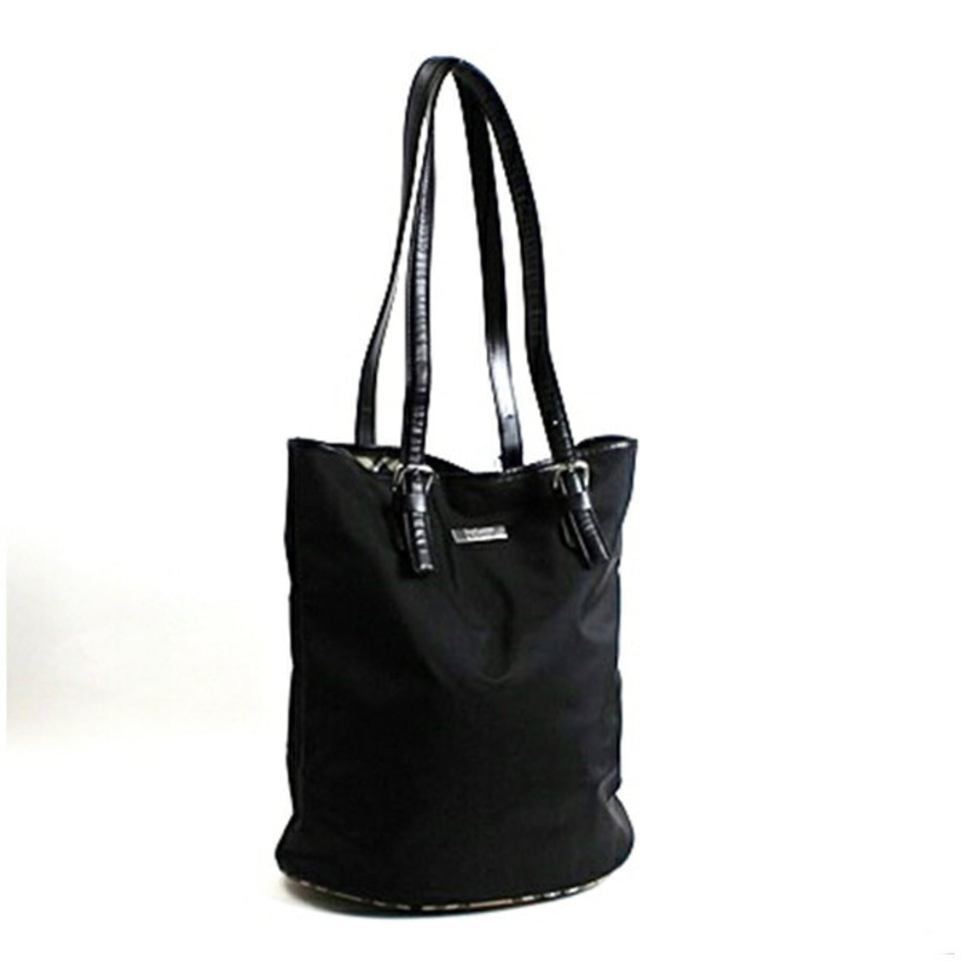 Burberry Label Tote Bag Nylon Black Brown