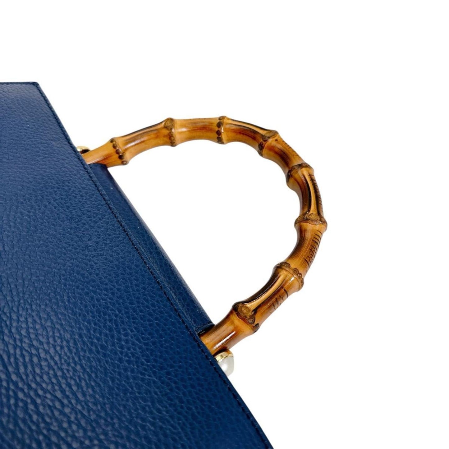 Gucci Blue Bamboo Leather Handbag