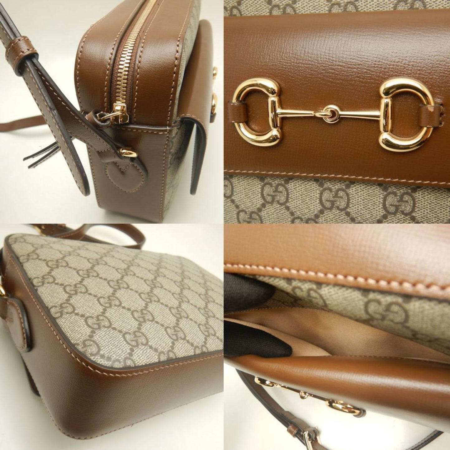 Gucci Horsebit Beige Brown Gg Supreme Leather Shoulder Bag