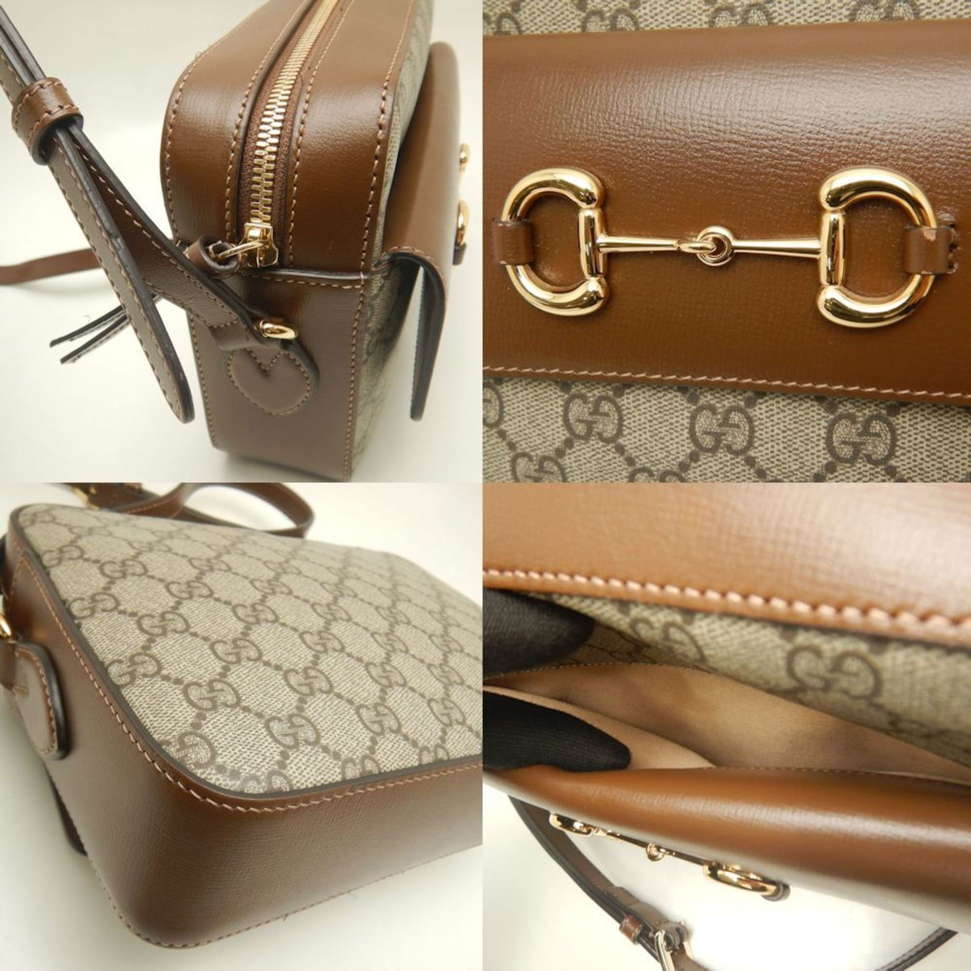 Gucci Horsebit Beige Brown Gg Supreme Leather Shoulder Bag