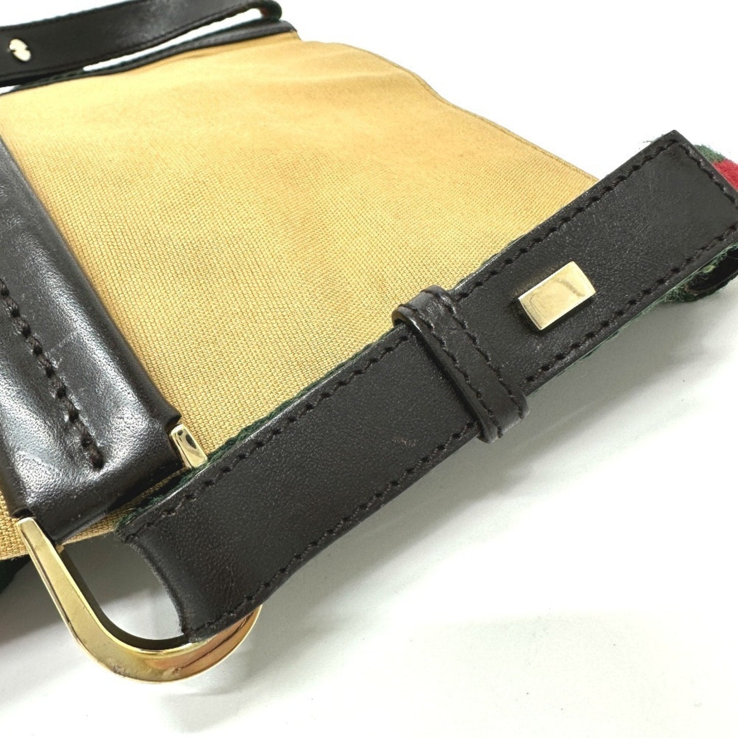 Gucci Beige Leather Canvas Shoulder Bag