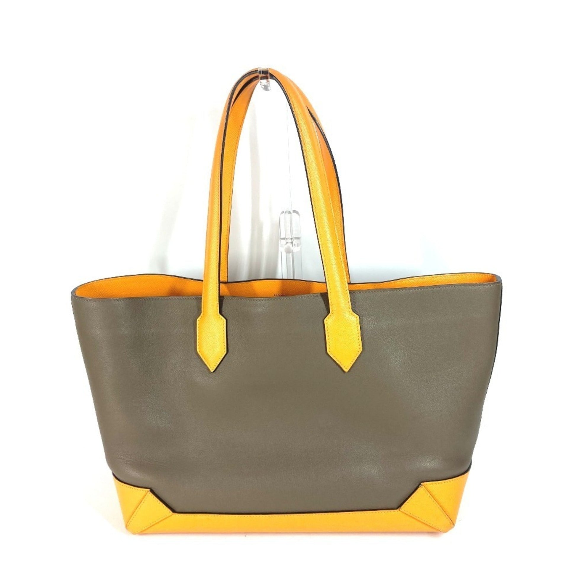 Hermes Grayish Epsom Evercalf Shoulder Bag Tote Bag Leather Yellow