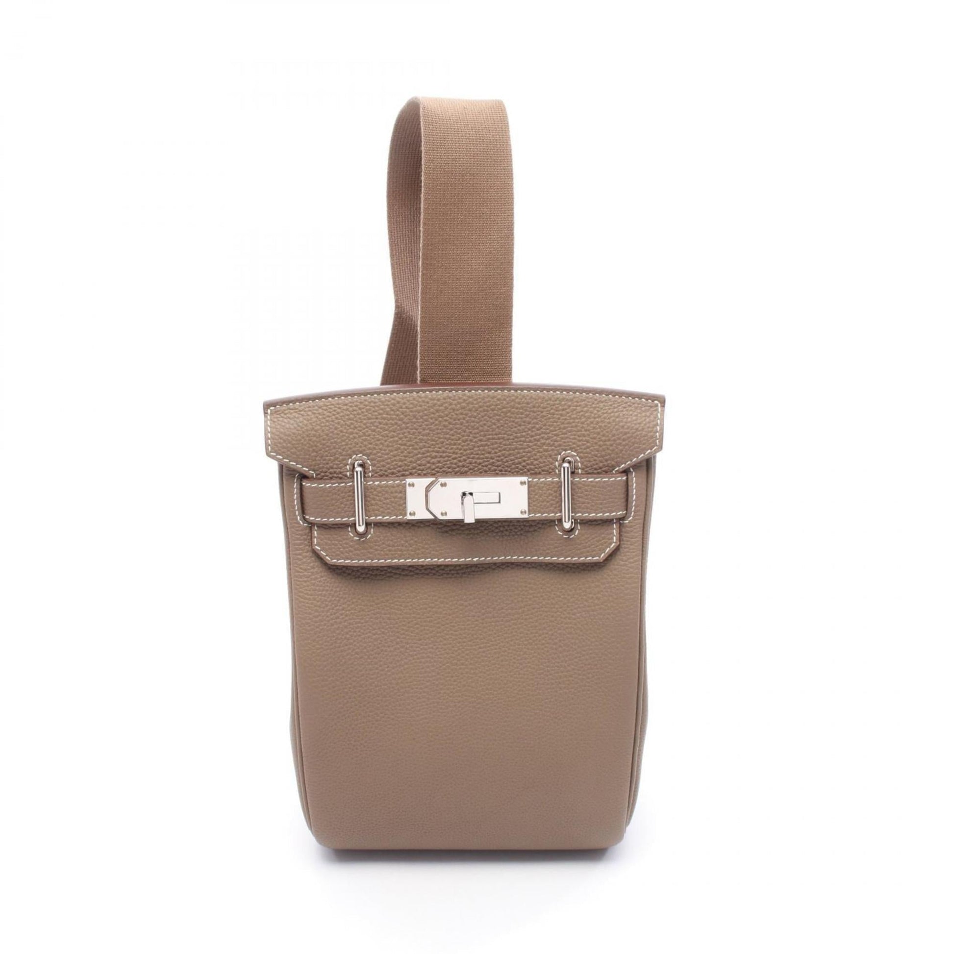 Hermes Etoupe Togo Fanny Pack Handbag Leather Brown Gray Travel Bag
