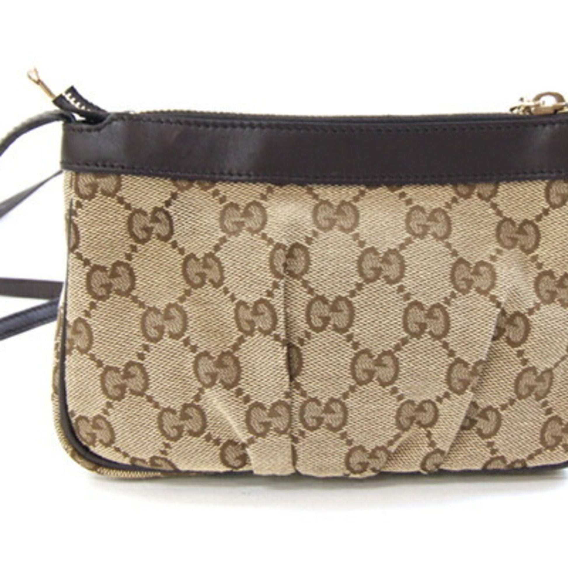 Gucci Beige Brown Canvas Leather Pochette Shoulder Bag