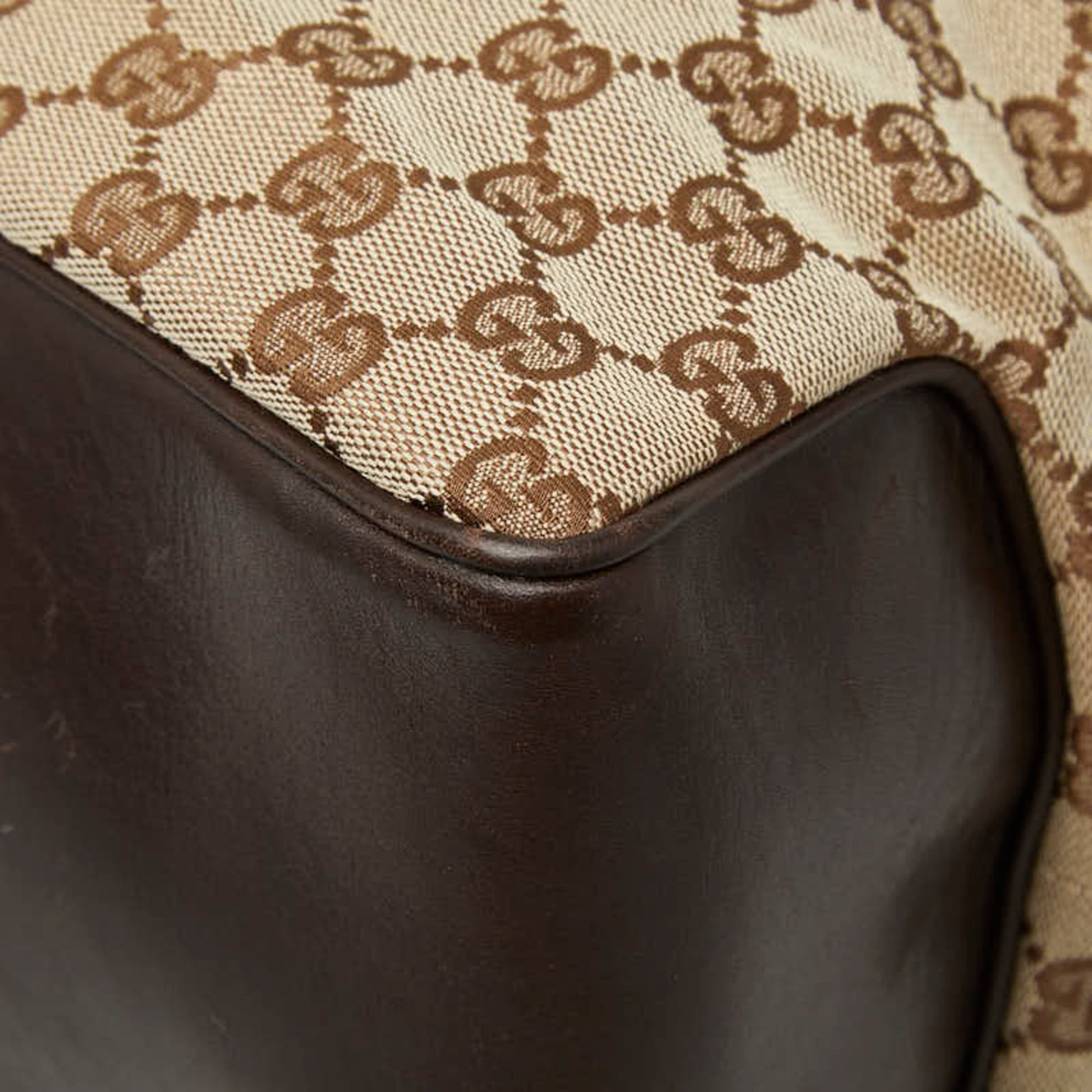 Gucci Beige Brown Canvas Leather Shoulder Bag Tote Bag
