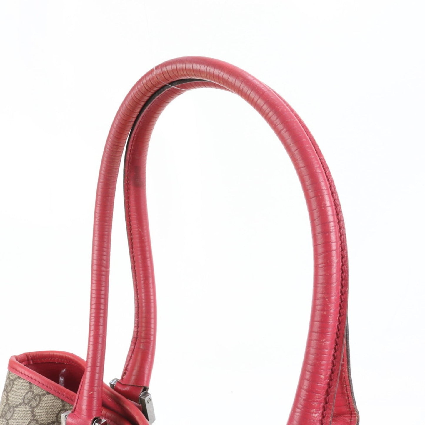 Gucci Brown Red Color Leather Coated Canvas Tote Bag