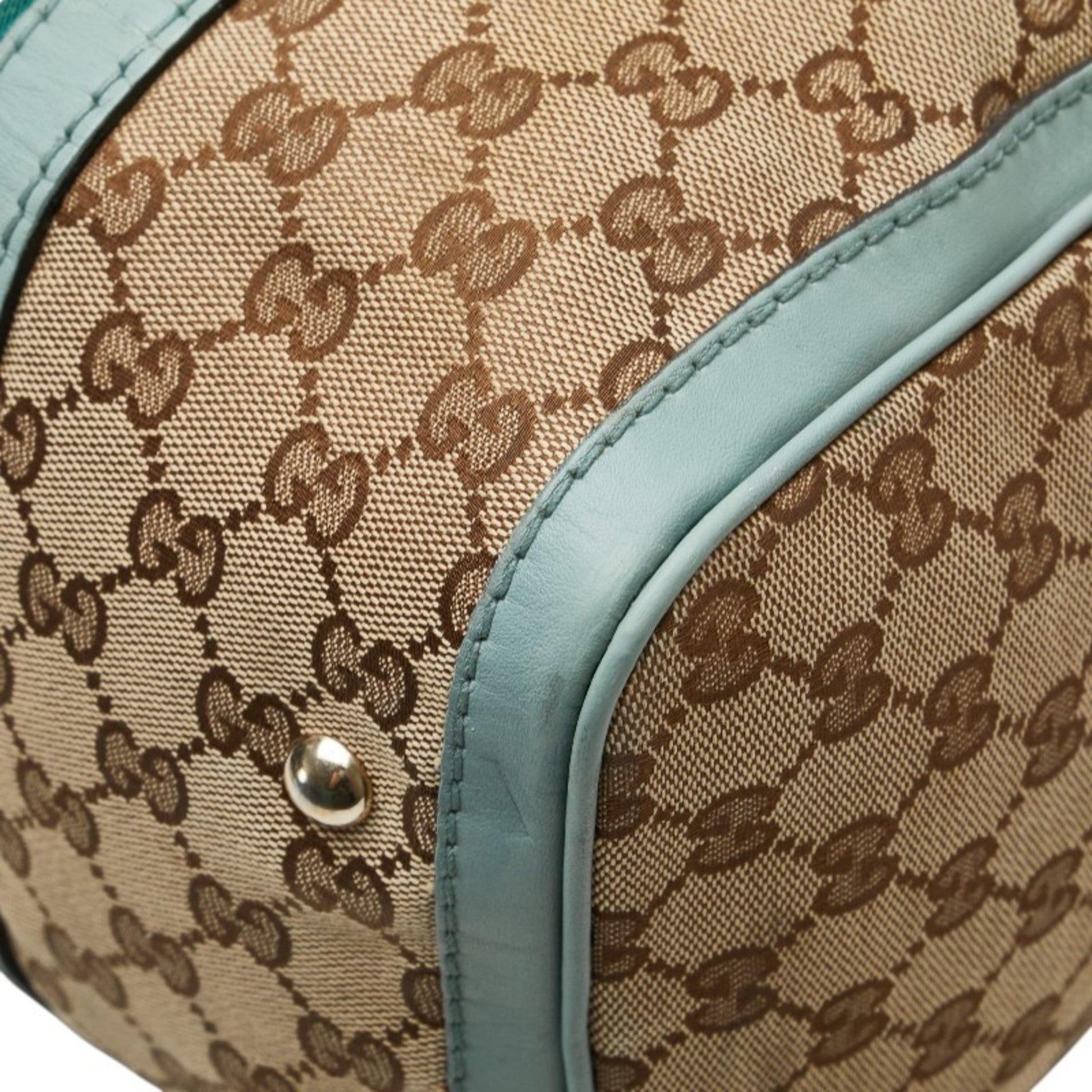 Gucci Beige Blue Canvas Leather Handbag Shoulder Bag