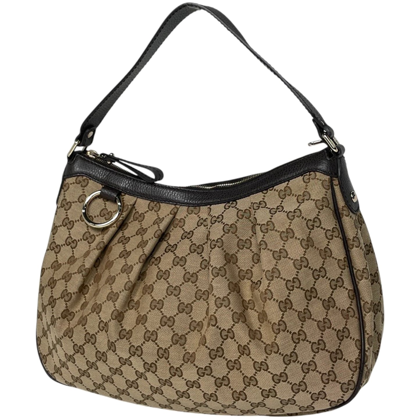 Gucci Beige Brown Gg Canvas Leather Shoulder Bag