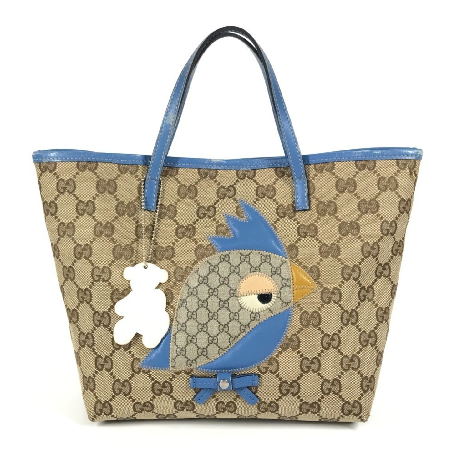 Gucci Gg Canvas Beige Blue Gg Canvas Leather Handbag Tote Bag