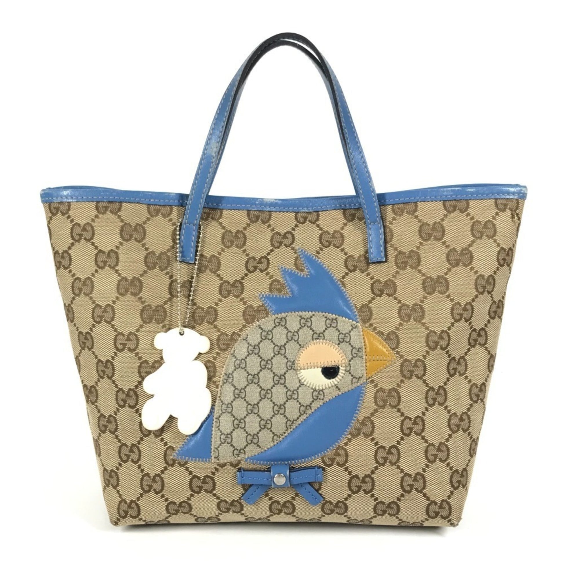 Gucci Gg Canvas Beige Blue Gg Canvas Leather Handbag Tote Bag