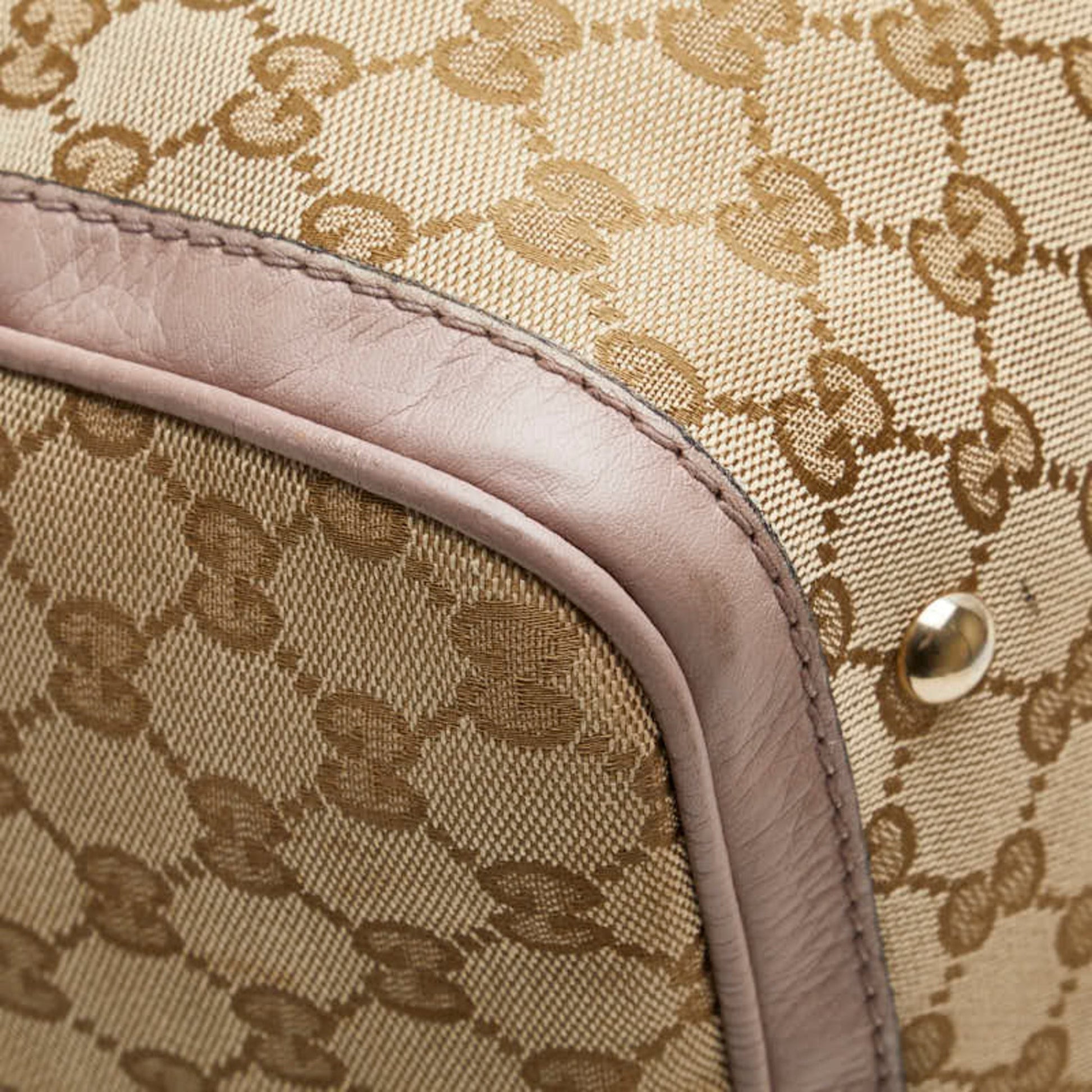 Gucci Beige Pink Canvas Leather Handbag Shoulder Bag