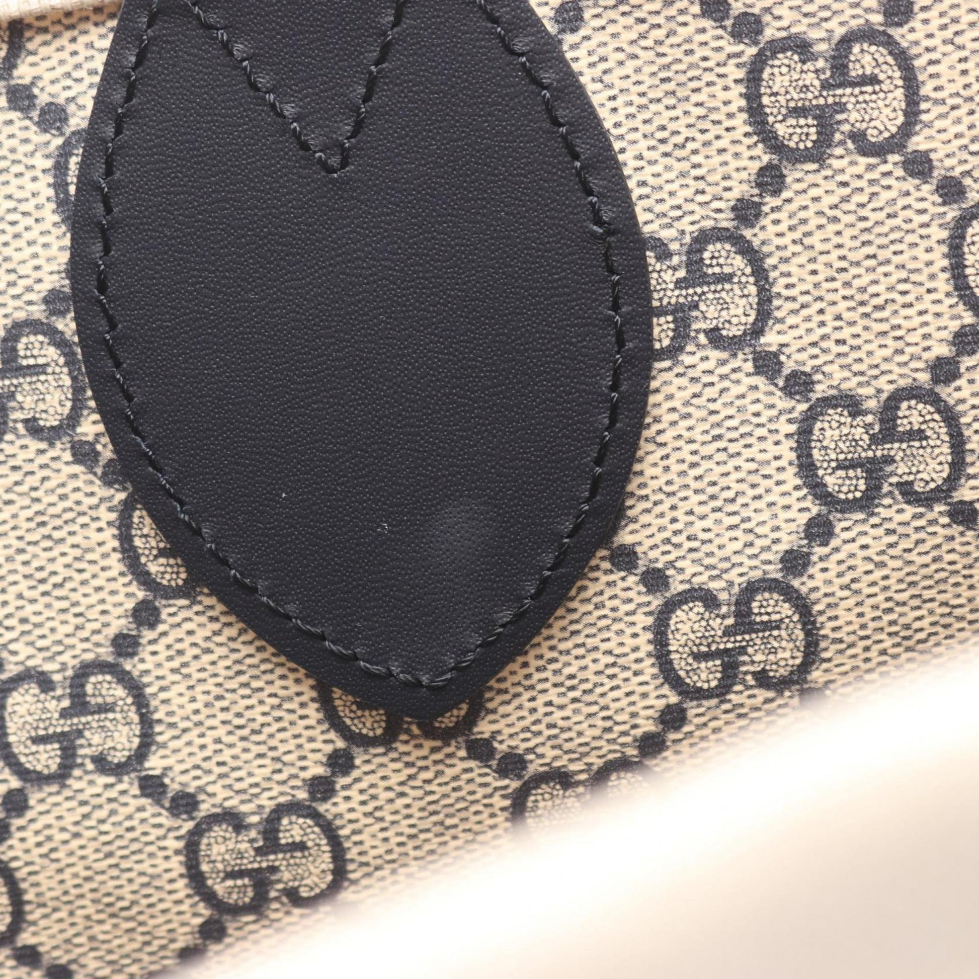 Gucci Ivory Navy Canvas Leather Tote Bag