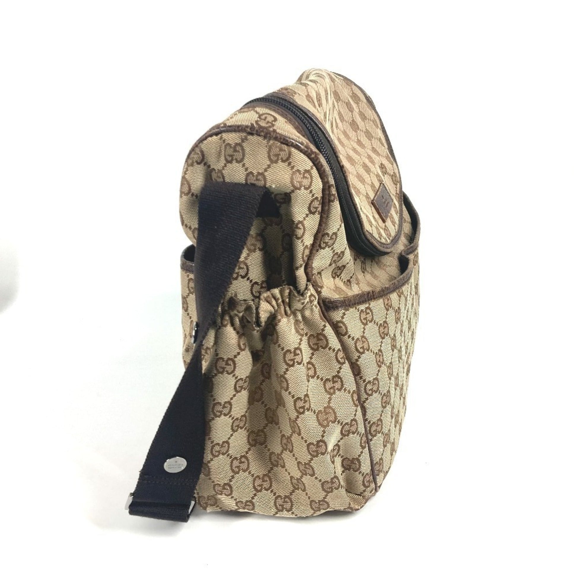 Gucci Gg Canvas Beige Dark Brown Gg Canvas Leather Shoulder Bag