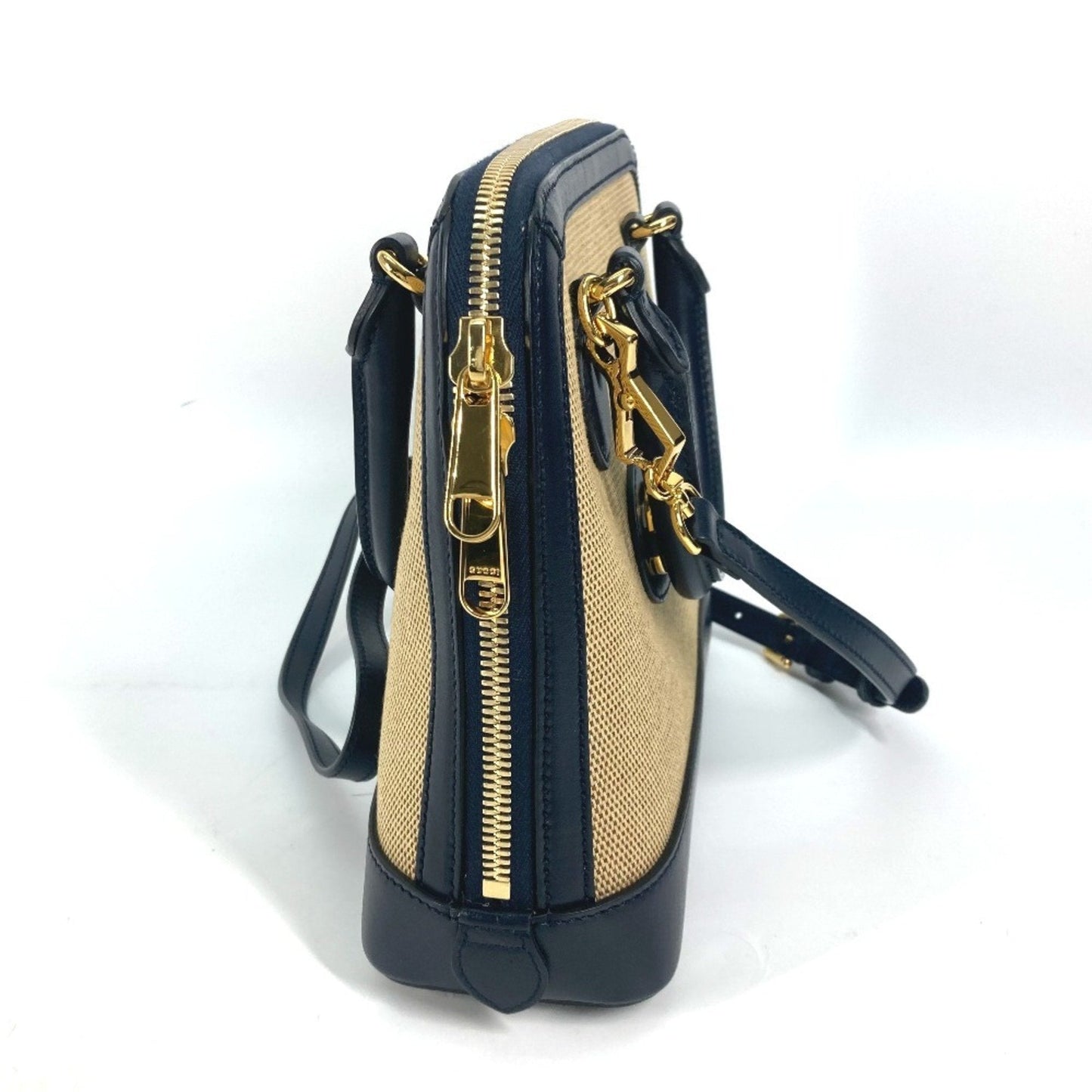 Gucci Beige Dark Navy Canvas Leather Handbag Shoulder Bag