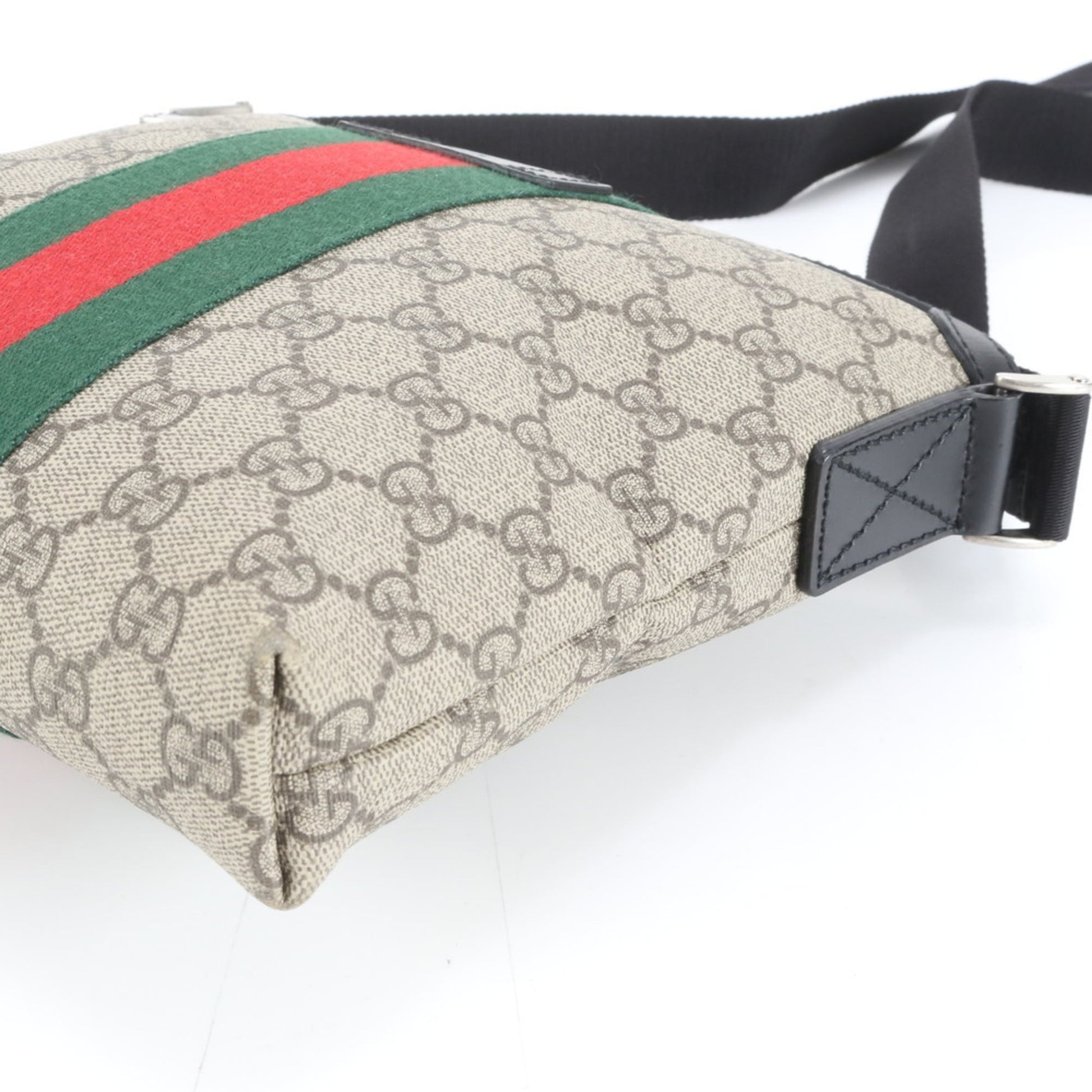 Gucci Black Brown Leather Coated Canvas Shoulder Bag