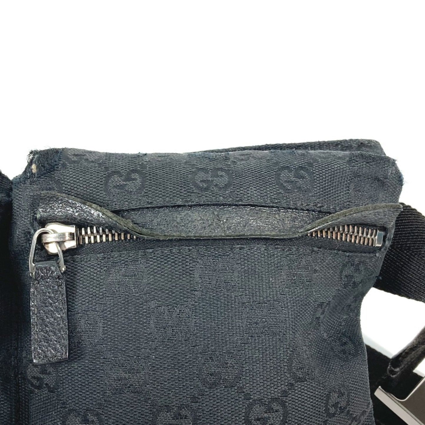 Gucci Black Gg Canvas Leather Fanny Pack Sling Bag