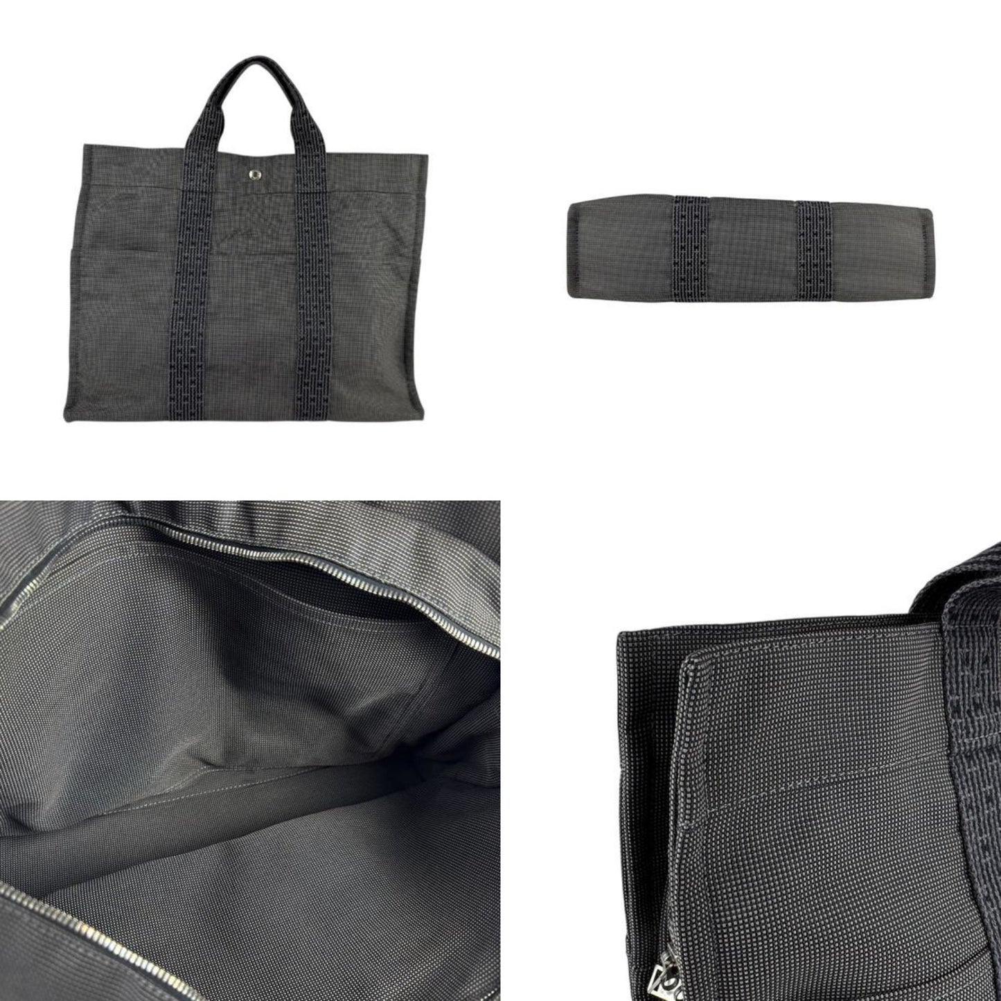 Hermes Dark Handbag Tote Bag Canvas Gray