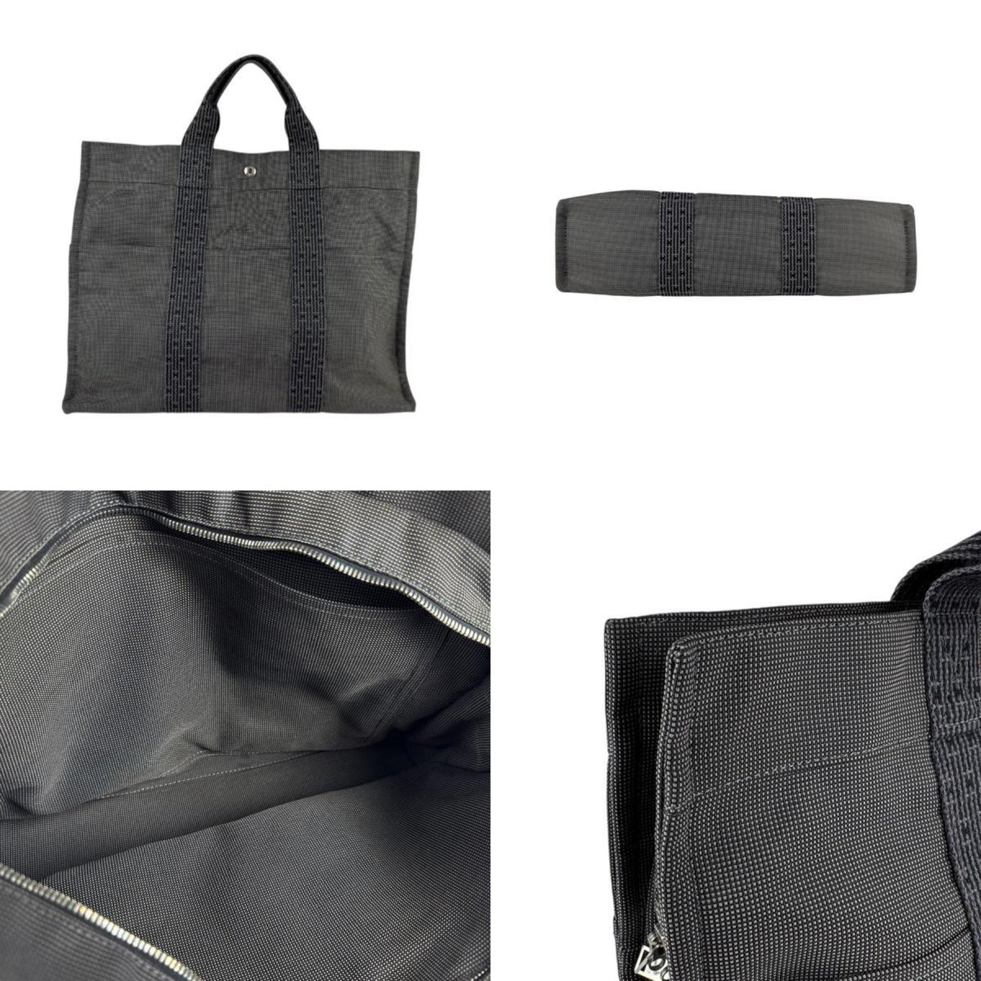 Hermes Dark Handbag Tote Bag Canvas Gray