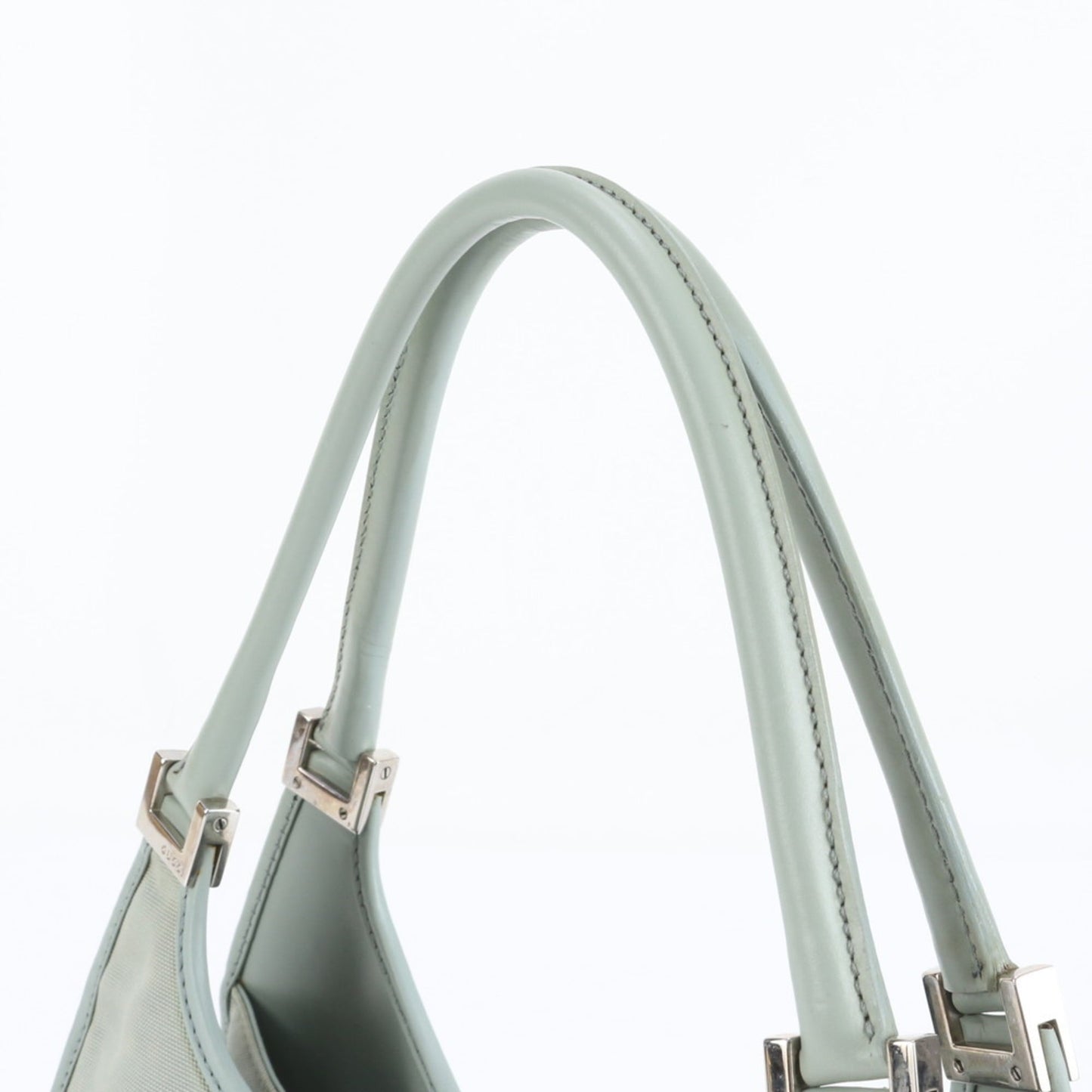 Gucci Green Leather Canvas Tote Bag