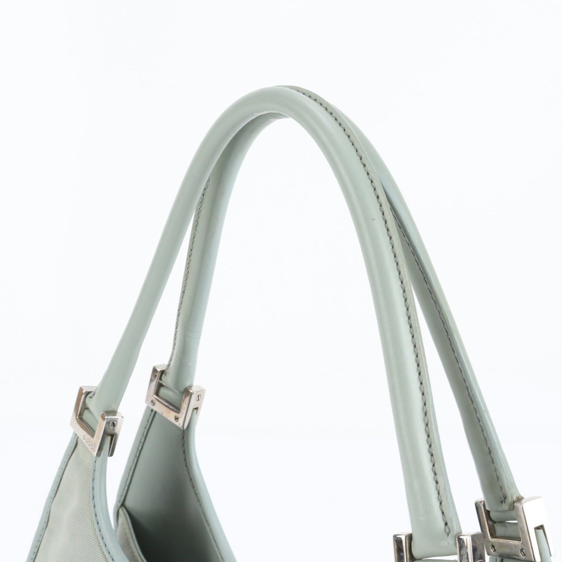 Gucci Green Leather Canvas Tote Bag