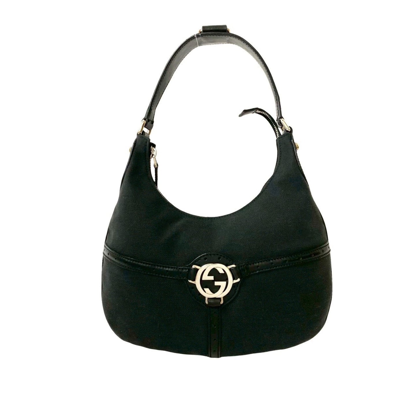 Gucci Black Leather Canvas Handbag Shoulder Bag