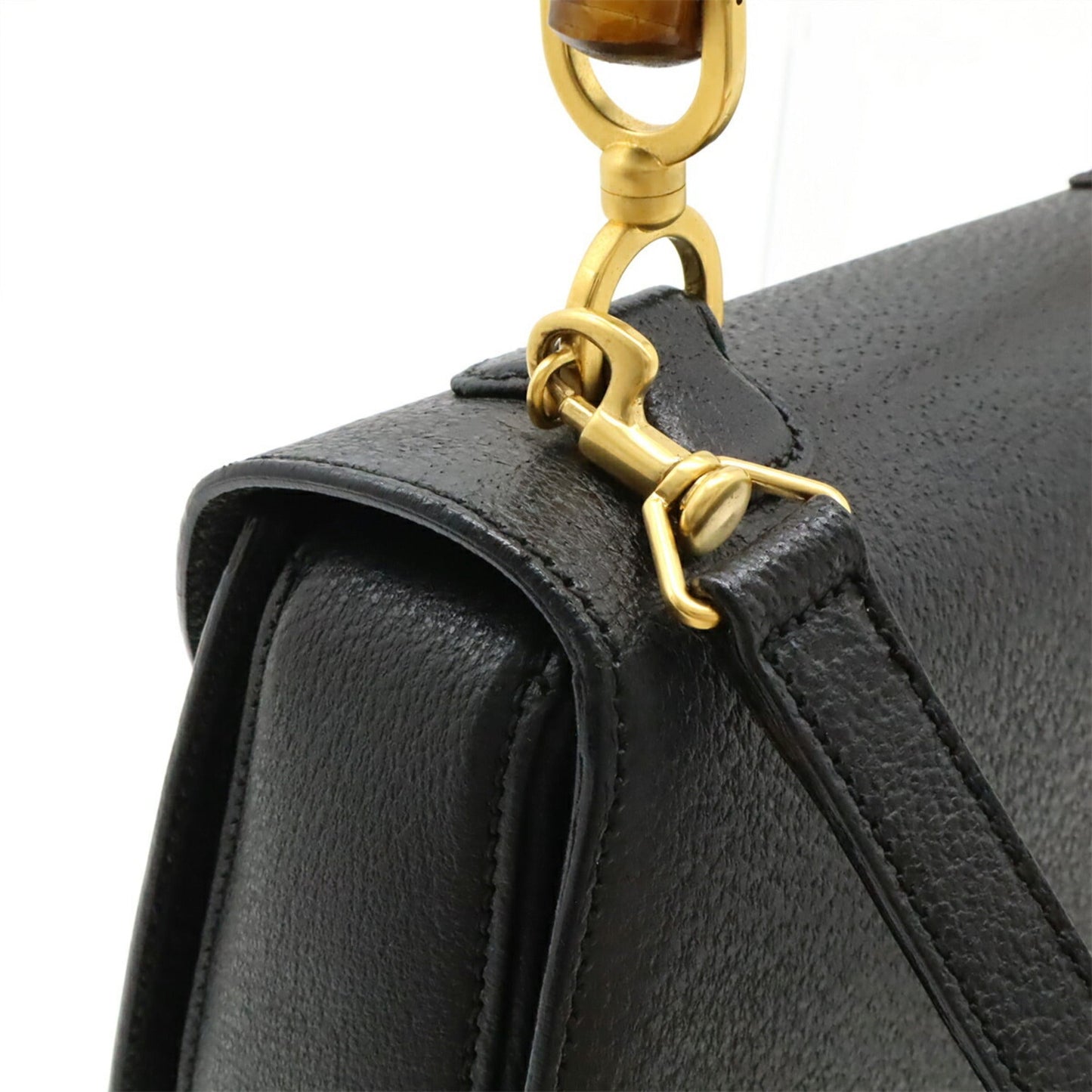 Gucci Black Bamboo Leather Handbag Shoulder Bag