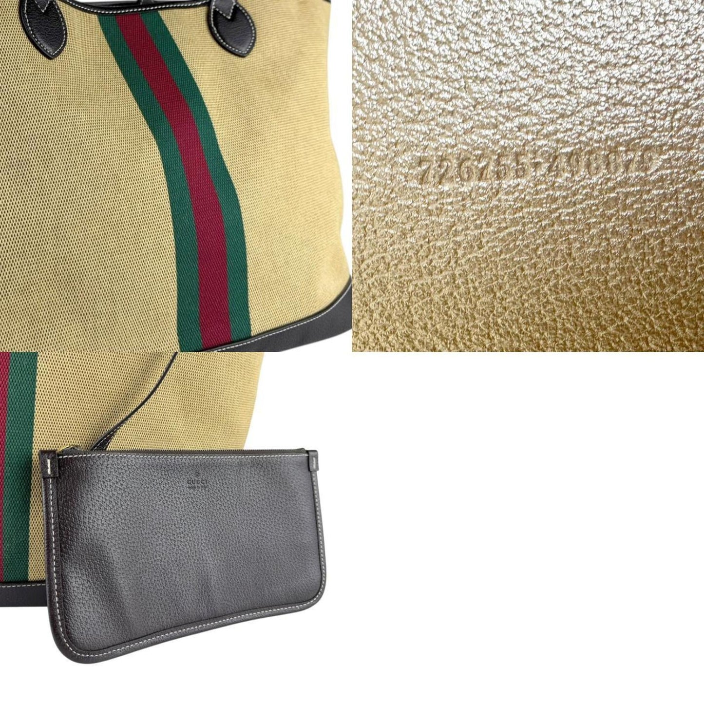 Gucci Beige Brown Canvas Leather Tote Bag