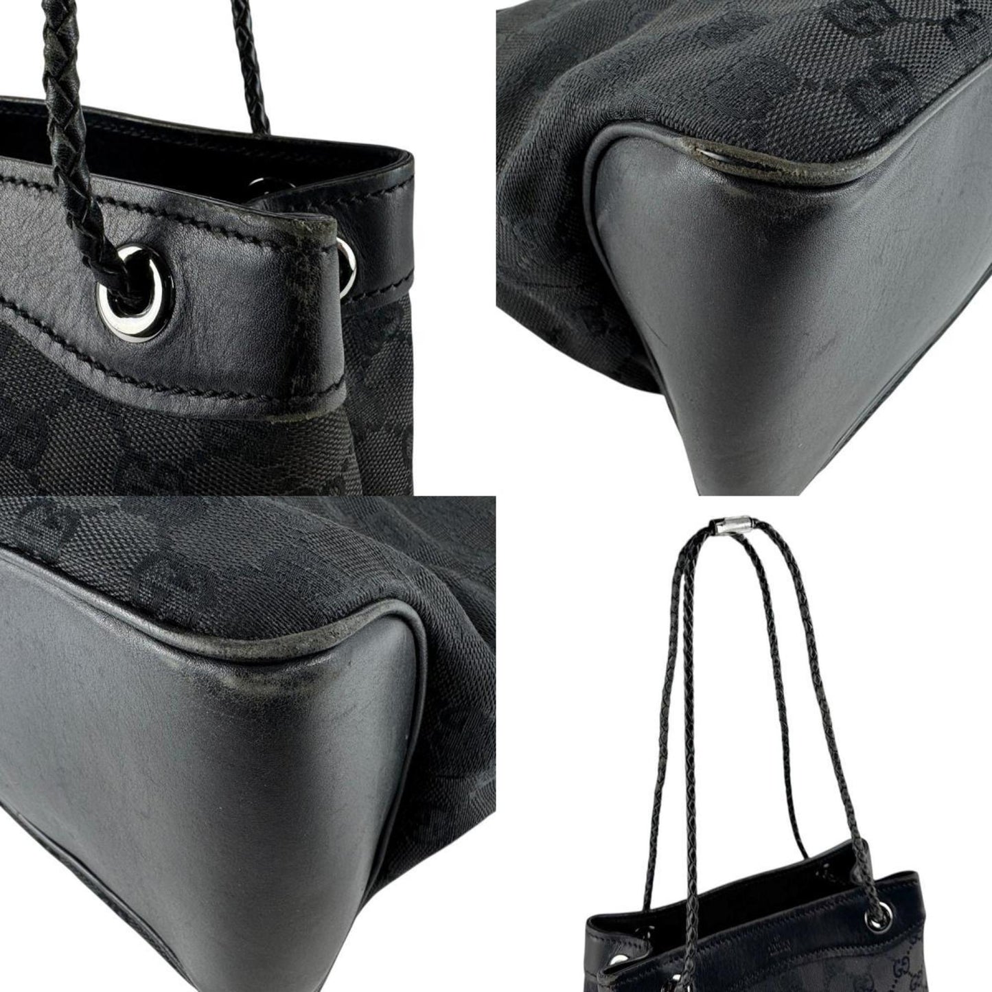Gucci Black Gg Canvas Leather Shoulder Bag