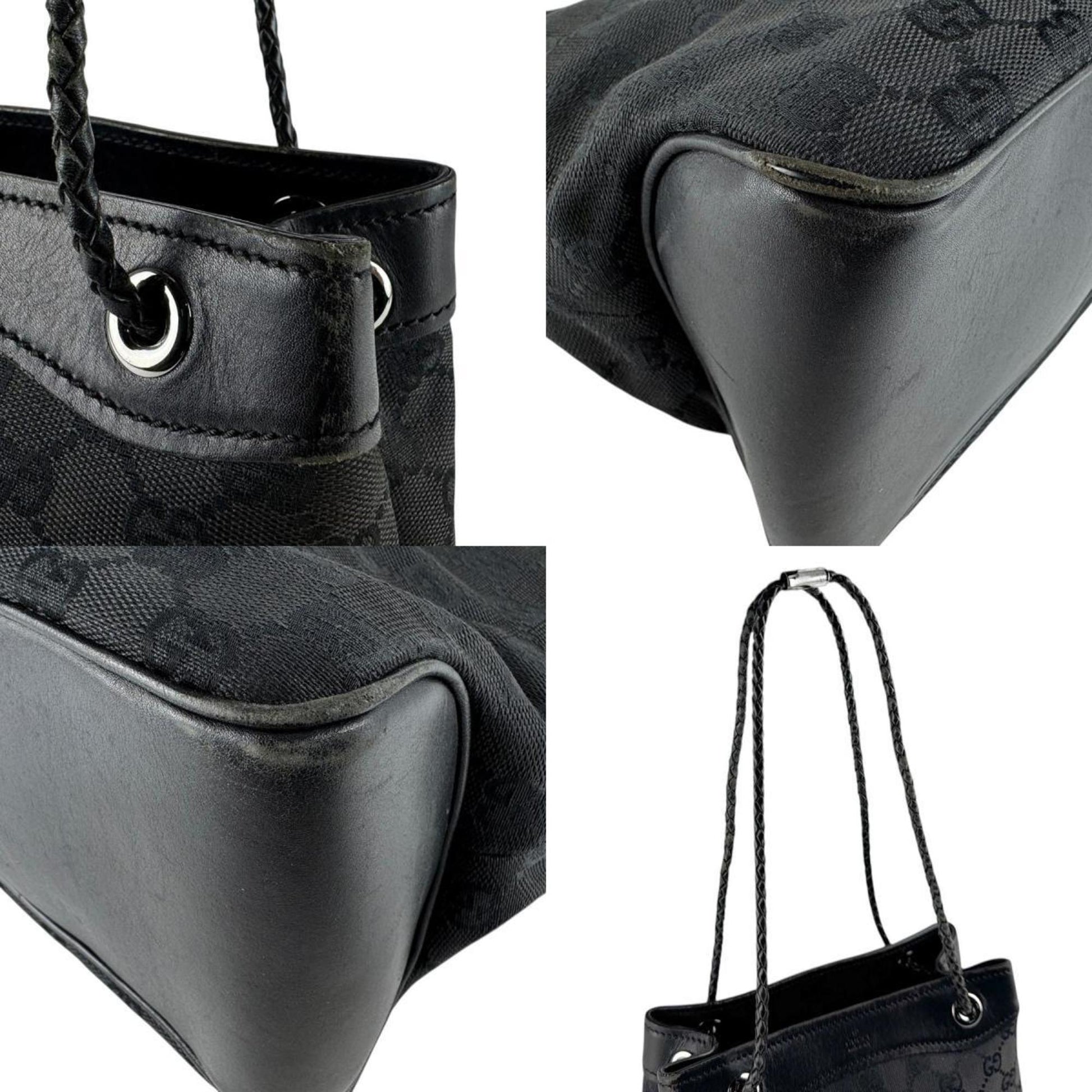 Gucci Black Gg Canvas Leather Shoulder Bag